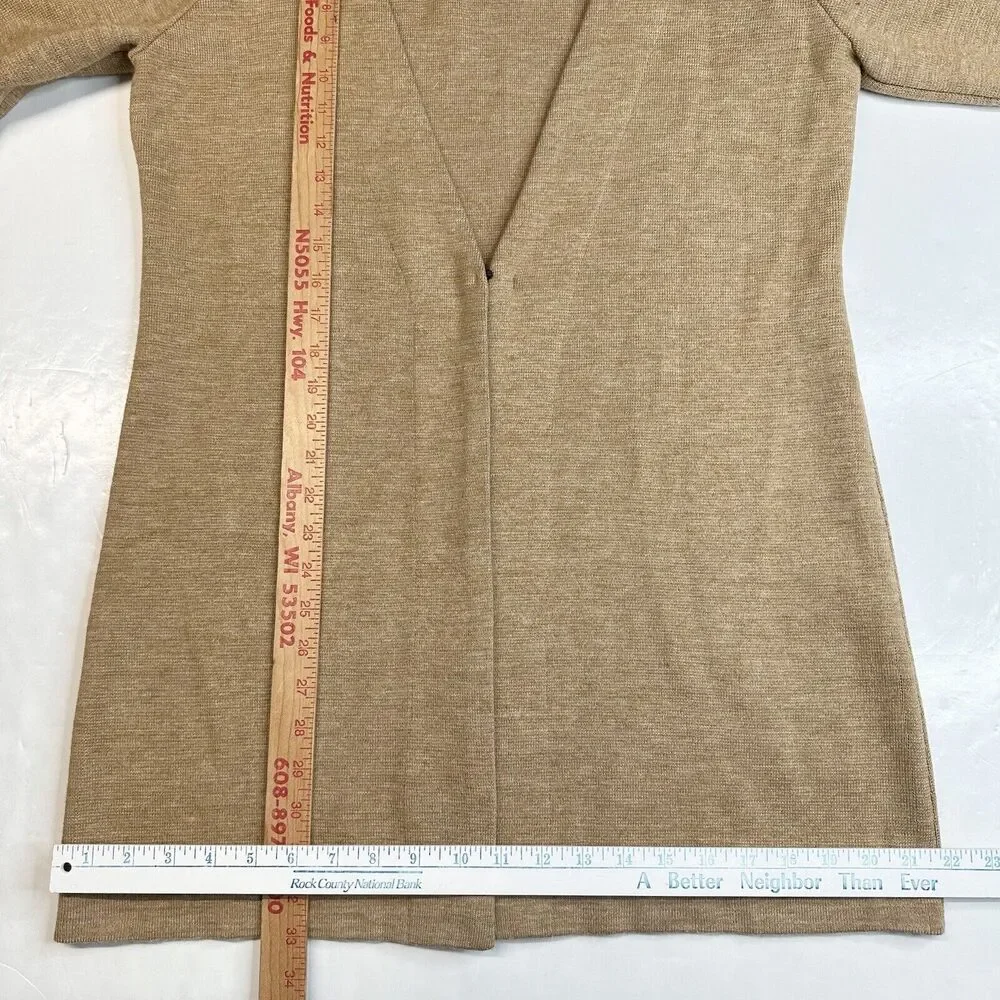 Cardigan Soft Surroundings Large Neutral Brown Long Sweater Wool Blend w/Clasp